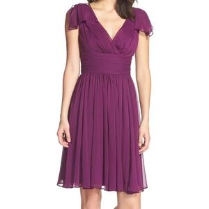 Flutter Sleeve Chiffon Fit & Flare Dress